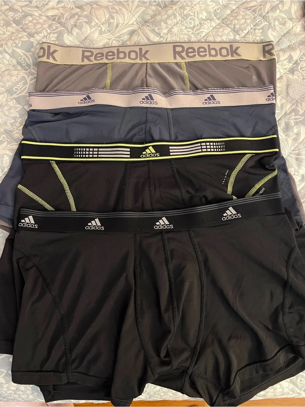 Adidas and Reebok Men’s Performance Boxer Briefs - Black, Navy, Gray
